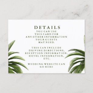 Invitation Détails du Mariage vert de palmier tropical