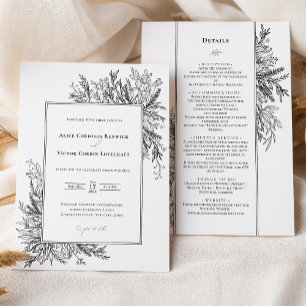 Invitation Détails du Mariage White and Black Greenery