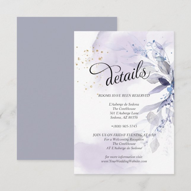 Invitation Détails Elégant violet Aquarelle Foliing (Devant / Derrière)