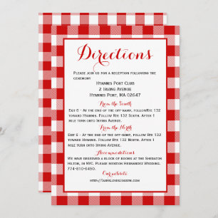 Invitation Détails En vichy directions Mariage rouge blanc ch