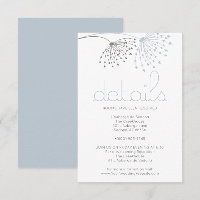 Invitation DÉTAILS | Fleurs de Doodle Bleu Dusty Whimsical (Devant / Derrière)