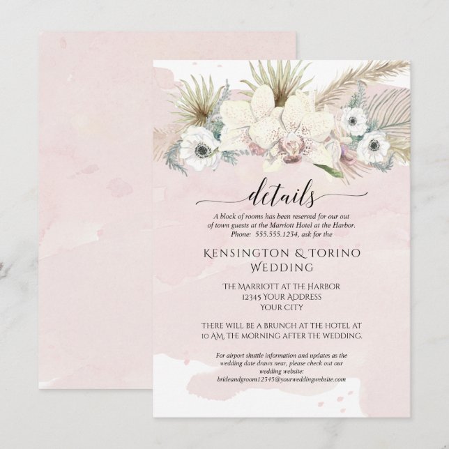 Invitation Détails Mariage Floral Simple Moderne Rose Blanc (Devant / Derrière)