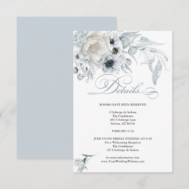 Invitation DÉTAILS | Pastel Dusty Blue Flowers (Devant / Derrière)