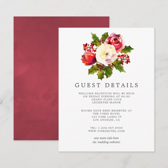 Invitation Détails pour les invités d'un mariage de Noël avec (Devant / Derrière)