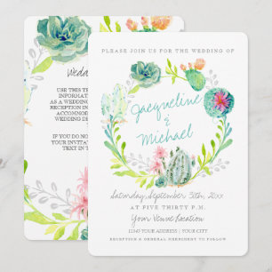 Invitation Détails sur l'aquarelle succulente des fleurs de c