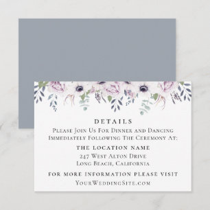 Invitation Détails sur le Mariage de fleurs bleu foncé