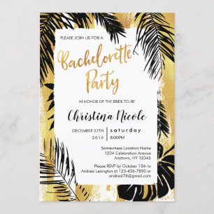 Invitation Détails sur le Tropical Gold Black Bachelorette Pa