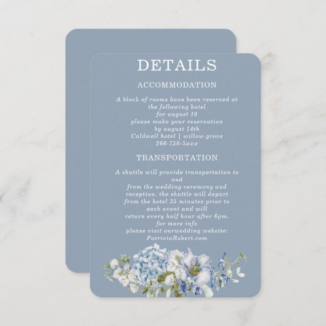 Invitation Détails Vert Sauge et Bleu Poussiéreux (Devant / Derrière)