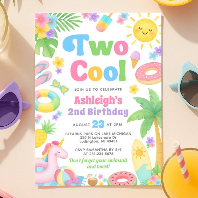 Invitation d'été 2 Anniversaire - Deux Cool (Summer 2nd Birthday Invitation - Two Cool)