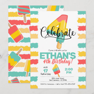 Invitation d'été 4 Anniversaire avec Popsicle