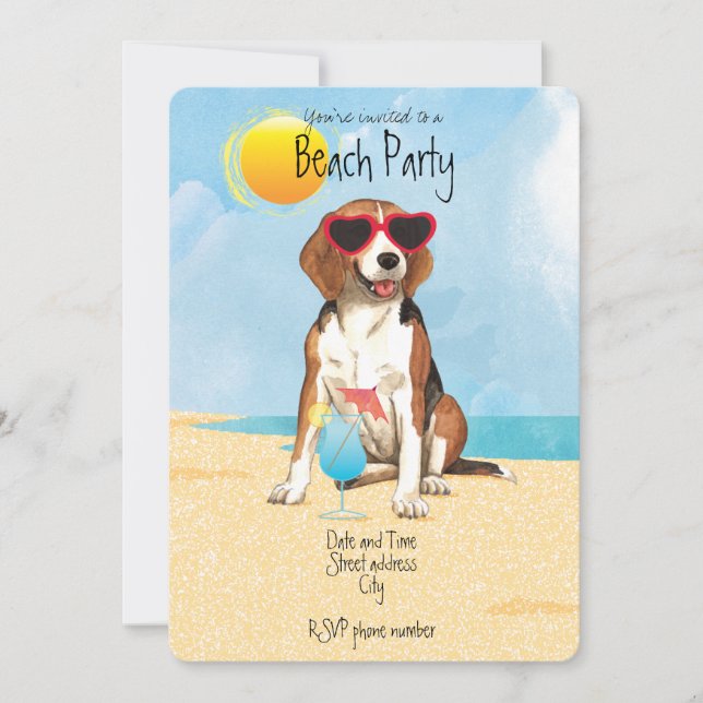 Invitation d'été Beagle Beach Party (Devant)