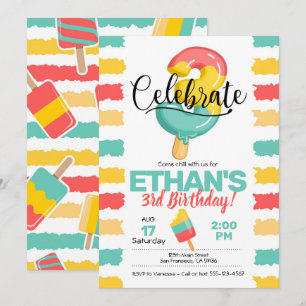 Invitation d'été du 3e anniversaire avec Popsicle