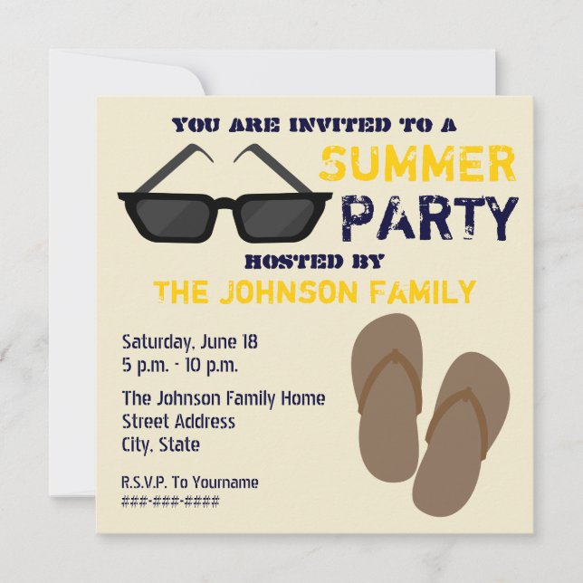 Invitation d'été Flip Flops & Sunglasses (Devant)