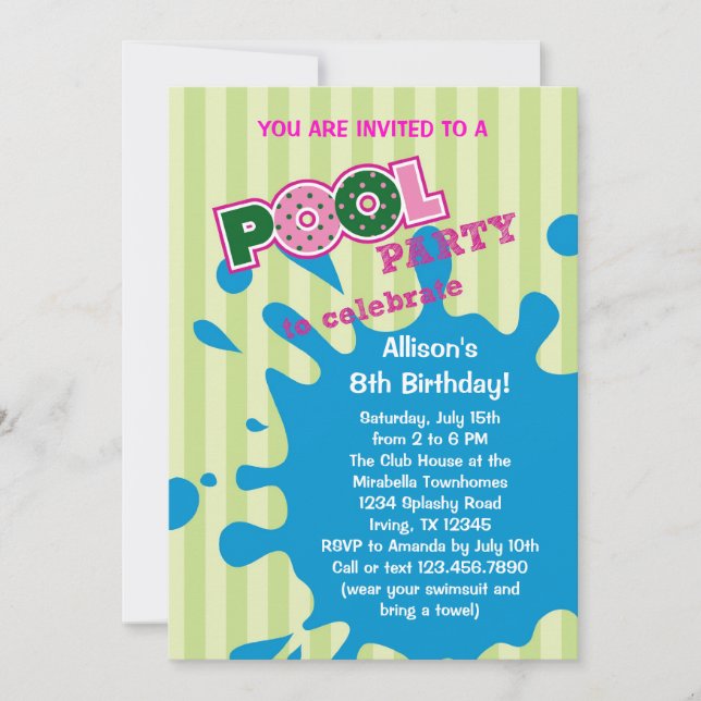 Invitation d'été pour la fête de la piscine (Devant)