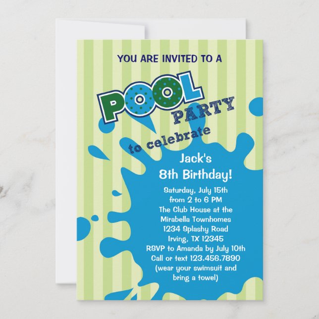 Invitation d'été pour la fête de la piscine (Devant)