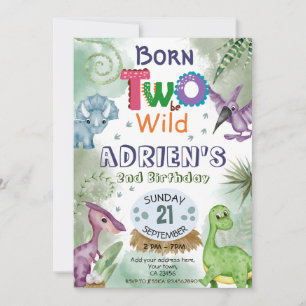 Invitation DEUX à être Dinosaure SAUVAGE Thème Anniversaire F