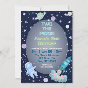Invitation Deux à la Lune, Espace Bleu Vert 2e Anniversaire 