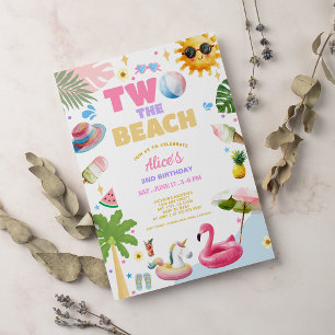 Invitation Deux à la plage Fête d'anniversaire tropicale d'ét
