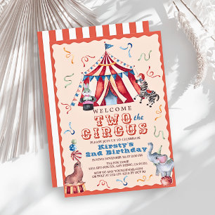 Invitation Deux à la tente de cirque Carnaval Animaux 2e anni