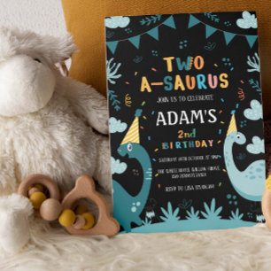 Invitation deux-a-saurus 2e anniversaire Dinosaure vert