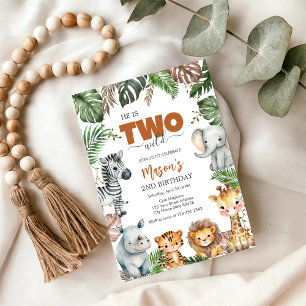 Invitation Deux Animaux de Fête Sauvages Enfants 2ème Anniver