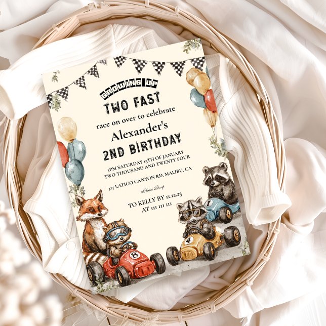 Invitation Deux animaux de forêt rapides 2e anniversaire (Créateur téléchargé)
