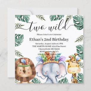 Invitation Deux Animaux Sauvages de la Forêt pour un 2e Anniv