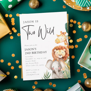 Invitation Deux animaux sauvages Safari 2e anniversaire