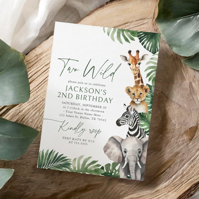Invitation Deux animaux sauvages Safari 2e anniversaire (Créateur téléchargé)