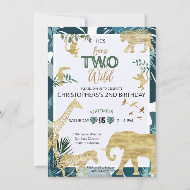 Invitation Deux animaux sauvages Safari 2e anniversaire (Devant)