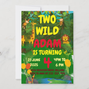 Invitation Deux animaux sauvages Safari 2e anniversaire