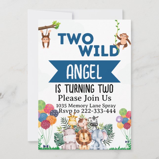 Invitation Deux animaux sauvages Safari 2e anniversaire (Devant)
