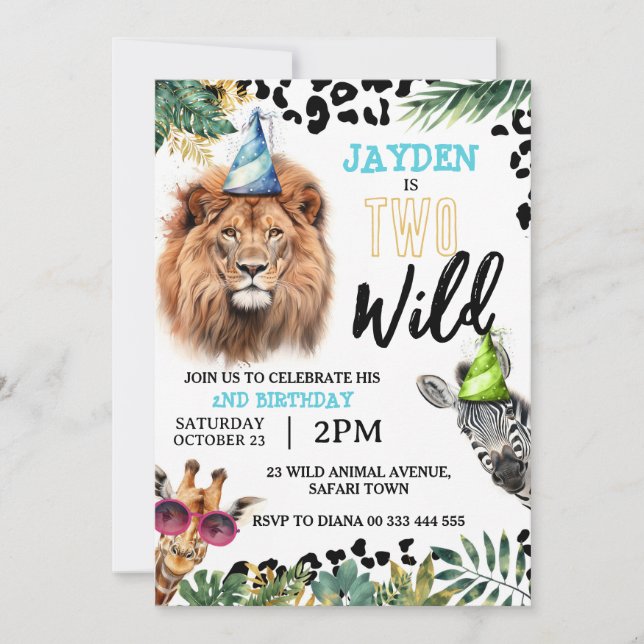 Invitation Deux animaux sauvages Safari 2e fête d'anniversair (Devant)