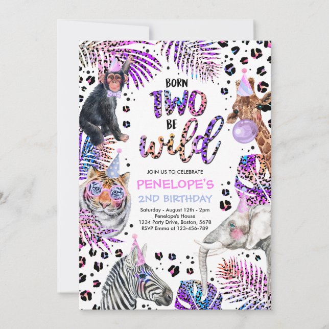 Invitation Deux animaux sauvages Safari Rainbow Cheetah Anniv (Devant)