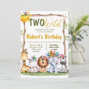 Invitation Deux animaux sauvages Safari Tribal Anniversaire