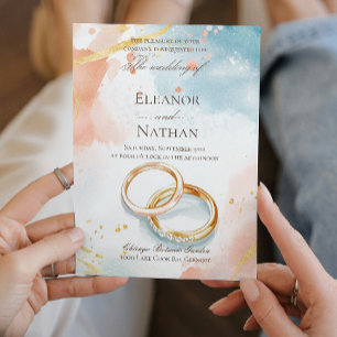 Invitation Deux anneaux de mariage d'or Je sophistiqué