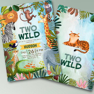 Invitation Deux anniversaire garçon animaux sauvages safari j
