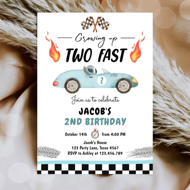 Invitation Deux Anniversaire Rapide Voiture de fête 2e Annive (Créateur téléchargé)