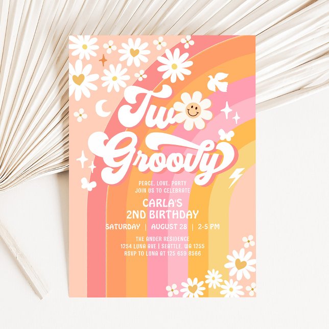 Invitation Deux Anniversaire Super Daisy Hippie Anniversaire (Créateur téléchargé)