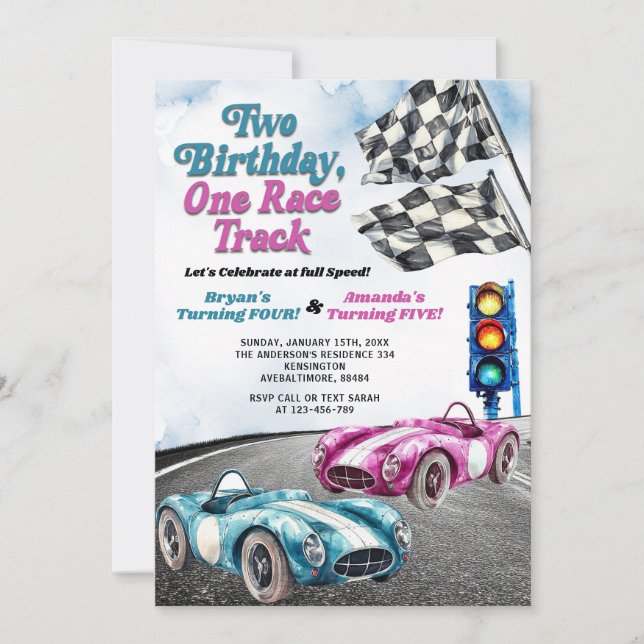 Invitation Deux Anniversaire Une Course Voiture De Course Se  (Devant)