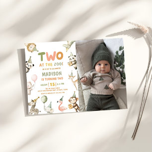 Invitation Deux au Zoo Safari 1er Anniversaire Photo 