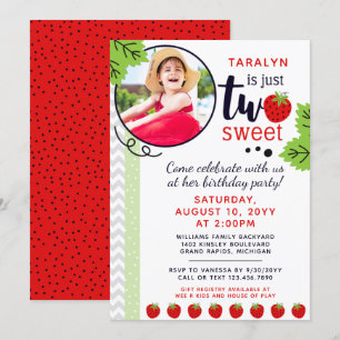 Invitation DEUX Bébé de fraise sucrée 2e anniversaire