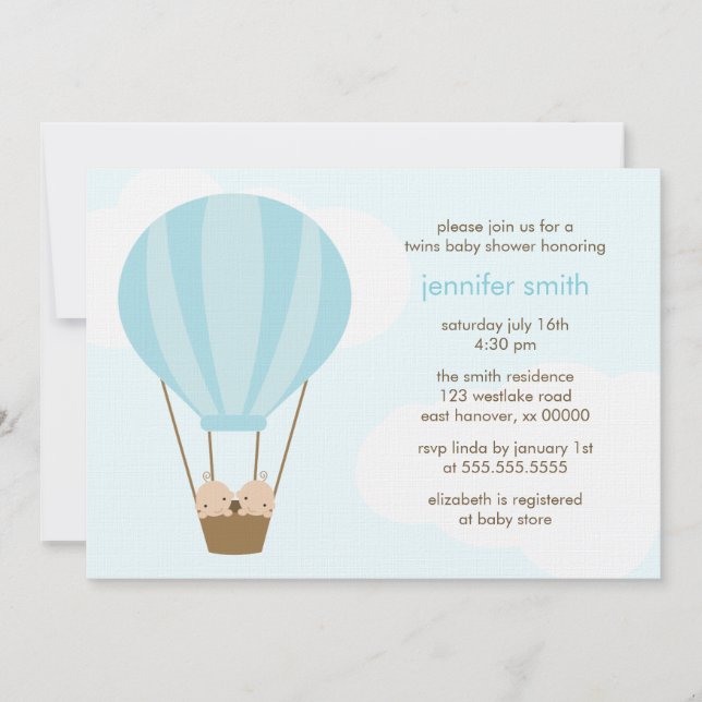 Invitation Deux bébés garçons dans un ballon (Devant)