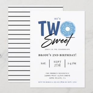 Invitation Deux beignets bleus doux, 2e fête d'anniversaire