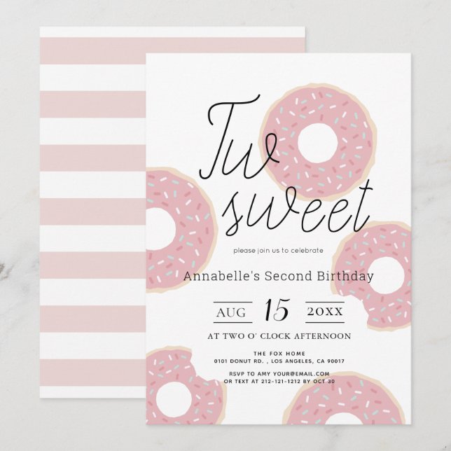 Invitation Deux beignets roses douces fille 2e anniversaire (Devant / Derrière)
