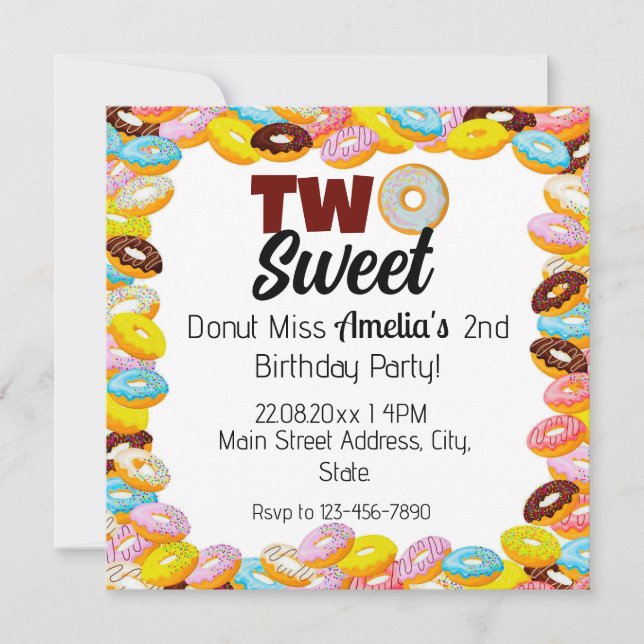 Invitation Deux beignets sucrés 2e thème Fête d'anniversaire  (Devant)