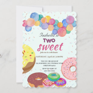 Invitation Deux beignets sucrés et ballons 2e fille d'anniver