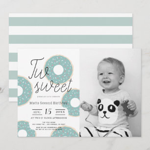 Invitation Deux beignets verts doux Boy Photo 2e anniversaire