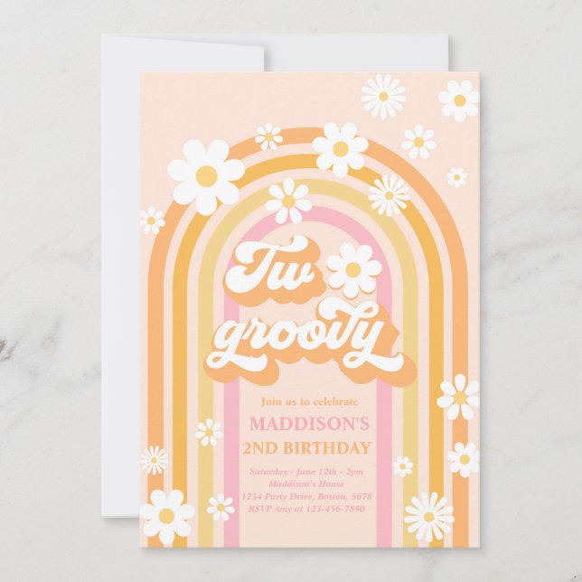 Invitation Deux Boho Daisy Super Rainbow 2e fête d'anniversai (Devant)