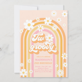 Invitation Deux Boho Daisy Super Rainbow 2e fête d'anniversai